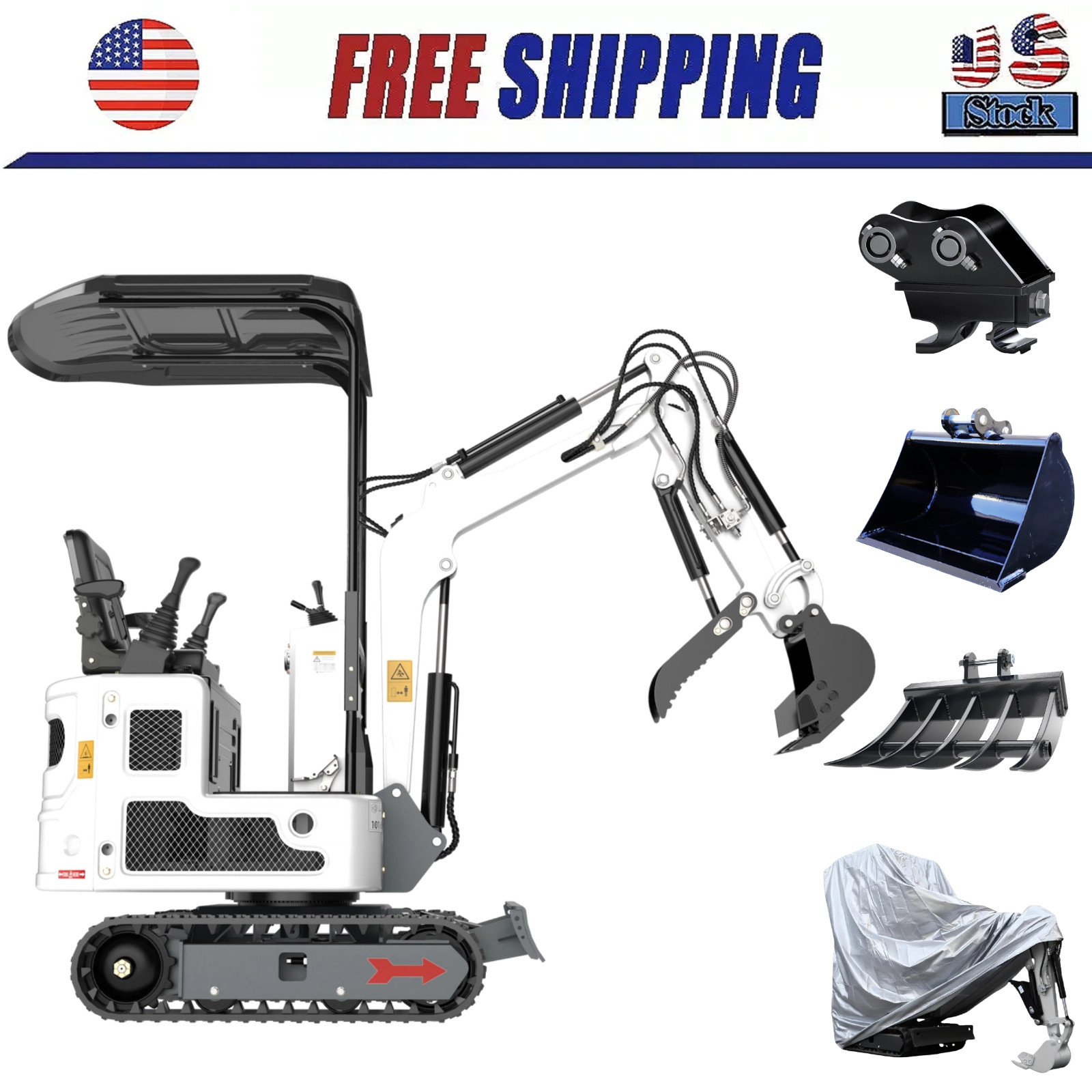4 Attachments Bundle Mini Excavator Digger 13.5hp Gas B&S EPA Engine Free ship