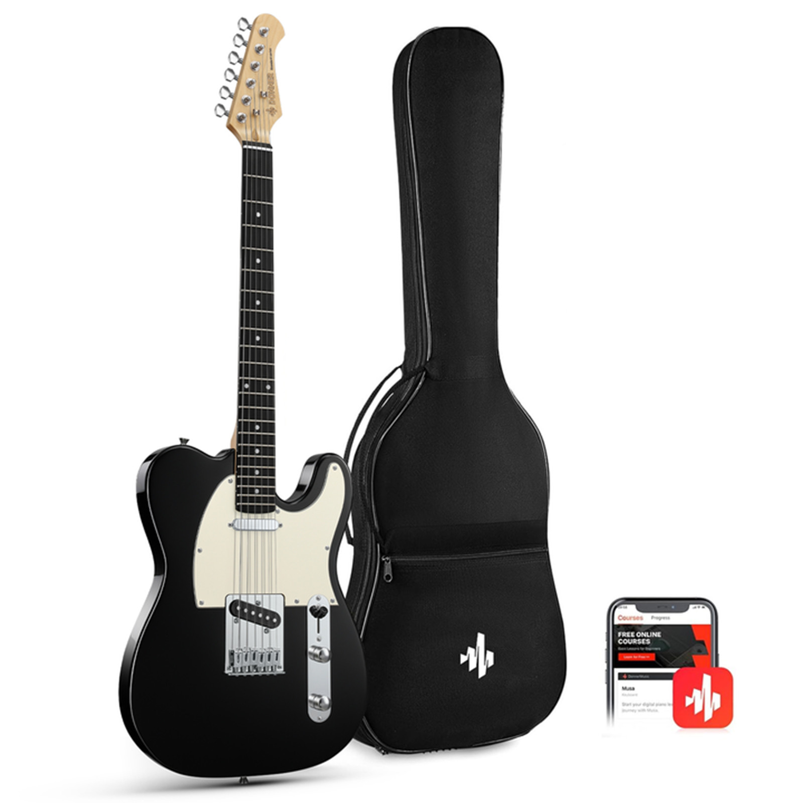 ???? Donner DTL-100 39″ Electric Guitar Glossy Black Solid Body SS Pickup With Bag