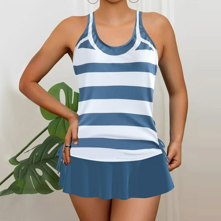 Busydd Plus Size Swimsuit for Women S-5XL Two Piece Tankini Bathing Suits Trendy Floral Print Sleeveless Swimwear with Skirt