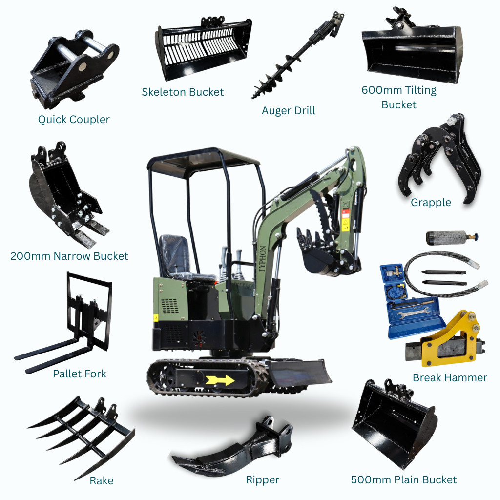 TYPHON TERROR X STORM 1Ton Mini Excavator 13.5hp B&S USA Canopy w 13 Attachments
