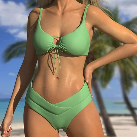 Buigttklop Swimsuit for Women 2025 Plus Size,New Fashion Comfortable Bikini Women’S Sexy Plain Color Swimsuit Bikinis