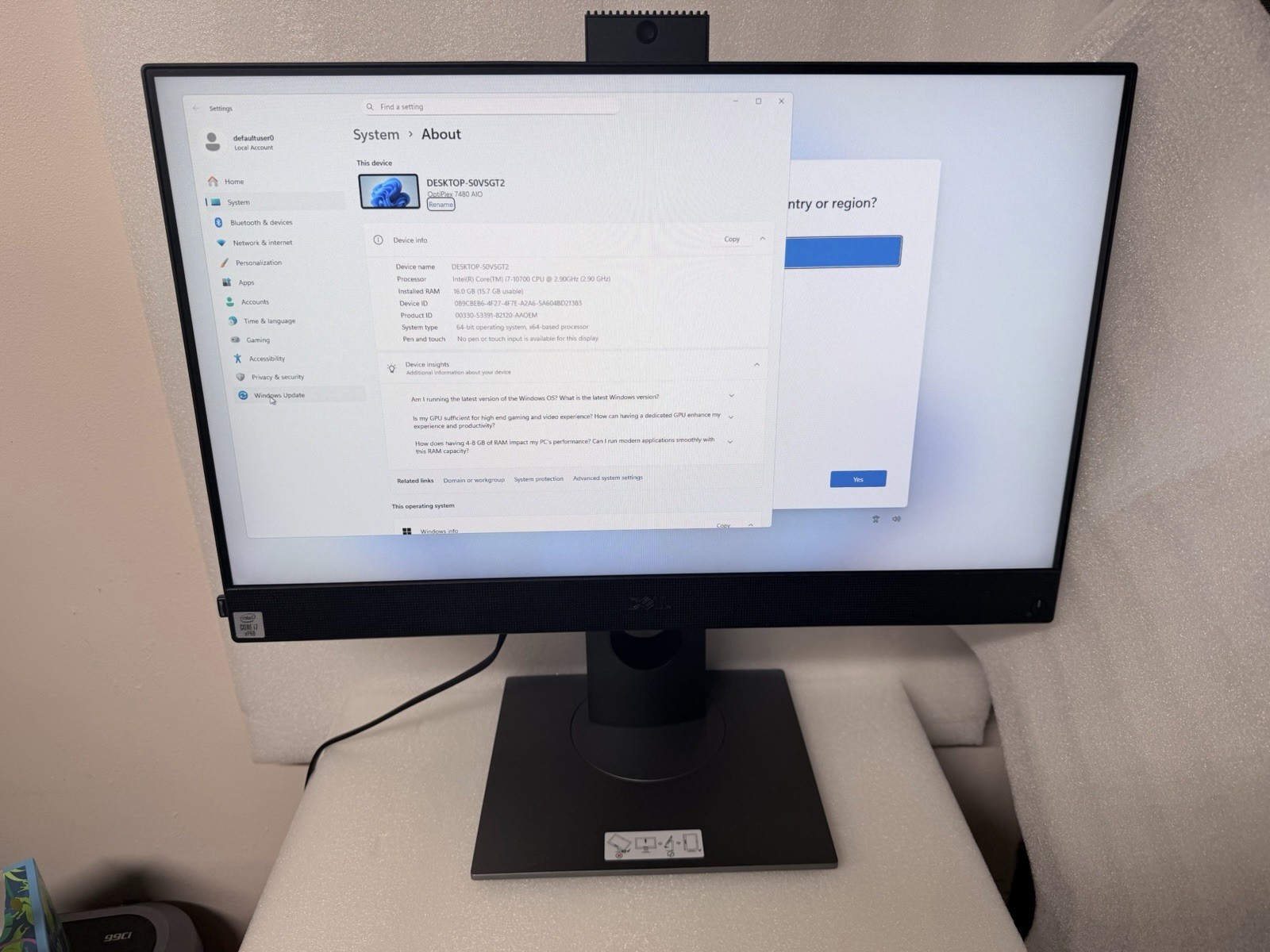 Dell Optiplex 7480 AIO Core i7-10700 2.9GHz 16GB Webcam 256 NVMe+500 HDD W11 PRO