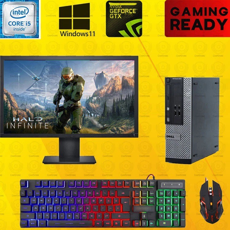 Gaming Dell i5 Desktop PC Computer Nvidia GT 1030 Win11 16G SSD 22″ LCD