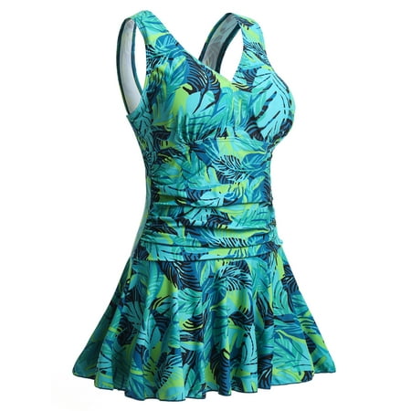 Summer Mae Women’s Plus-Size Flower Printing Shaping Body One Piece Swim Dresses Swimsuit