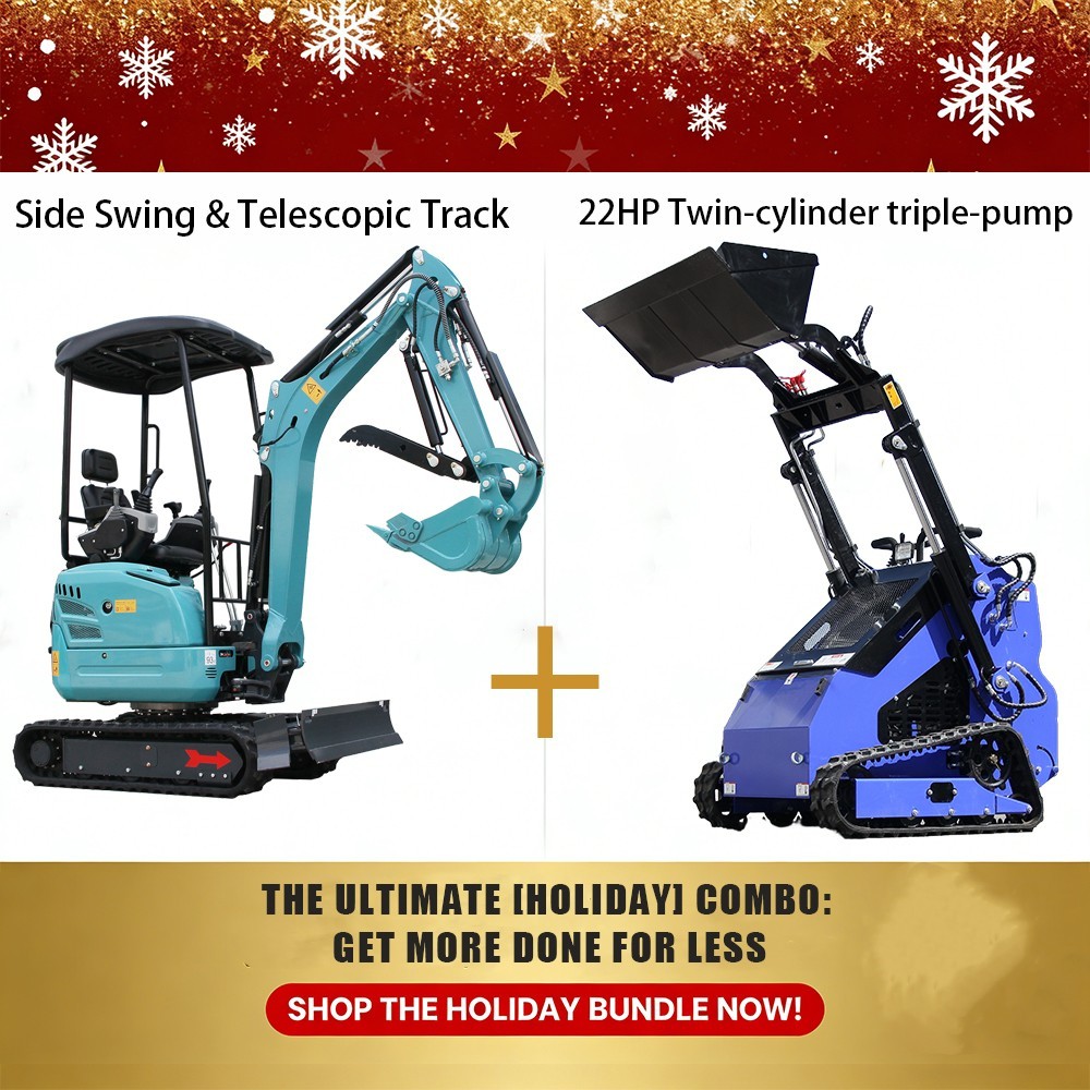 5500lb Mini Excavator Side Swing + 22HP Mini Skid Steer Loader with Twin-cylinde