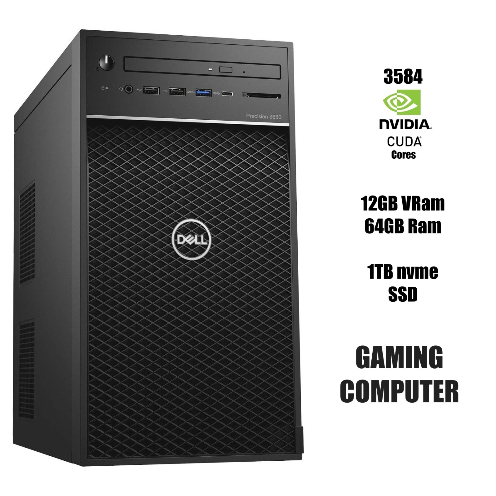 Dell 3630 Gaming Computer Core i5 64GB RAM 2TB SSD NVIDIA RTX 3060 12GB VideoRAM