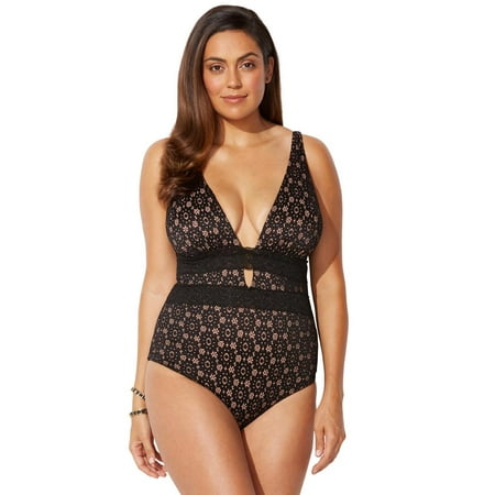 Swimsuits for All Women’s Lace Plunge One Piece Swimsuit