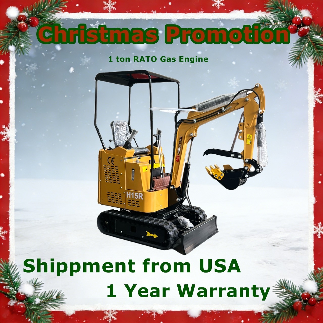 AGT 15HP 1 ton Mini Excavator RATO Gas Engine Digger Tracked Crawler EPA NEW