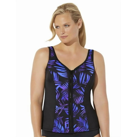 Swimsuits for All Women’s Chlorine Resistant Sweetheart Zip Front Tankini Top