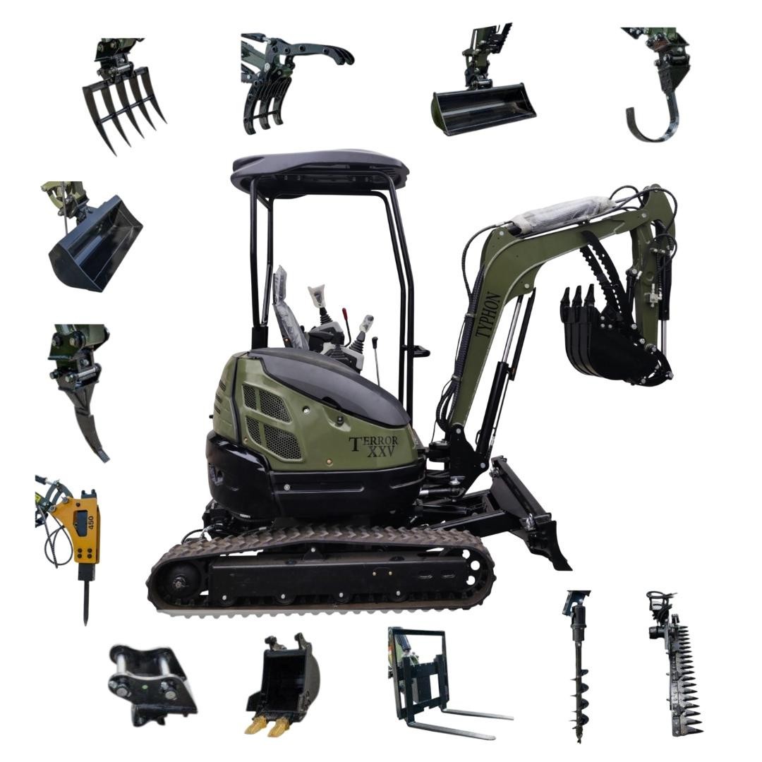 TYPHON 2.5 Ton Mini Excavator KUBOTA Diesel Engine USA w 14 attachments