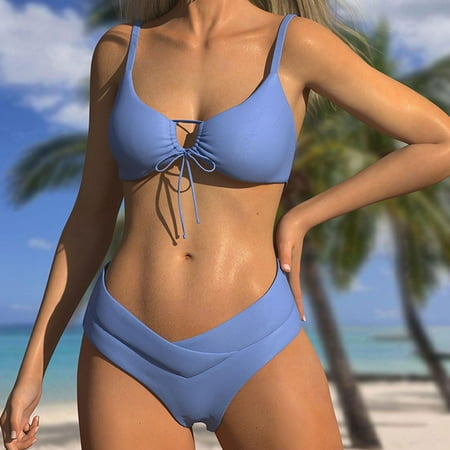 Buigttklop Swimsuit for Women 2025 Plus Size,New Fashion Comfortable Bikini Women’S Sexy Plain Color Swimsuit Bikinis