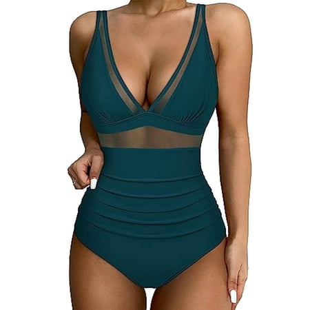 pstuiky Womens Swimsuits Tankini, Women Stylish Multi Color Printed Swimsuit Tight Fitting Push Up Design for Beach Pool Party Summer Vacation Swimwear Swimsuit Women Up To 50% Off Green 12