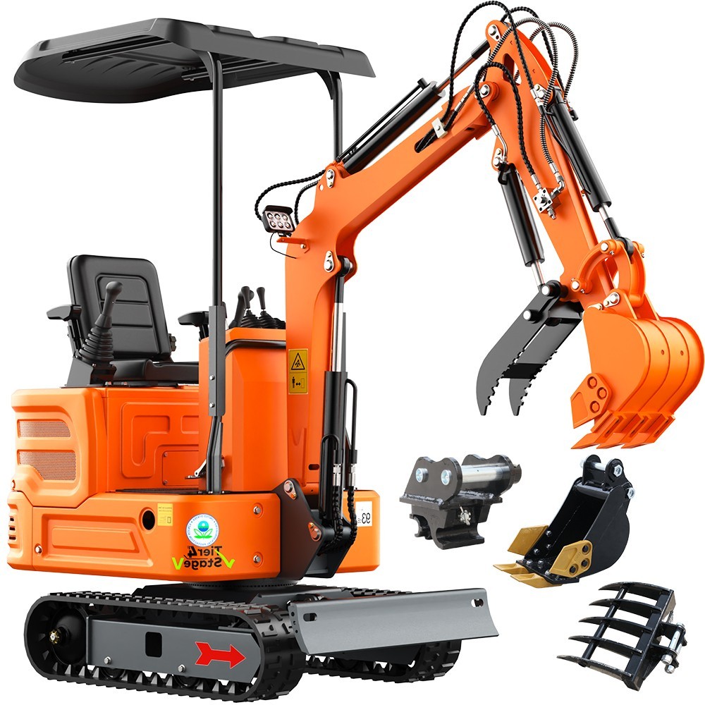 FREE SHIP 1 Ton B&S Mini Excavator Crawler Digger Hydraulic Thumb + 3 Attachment