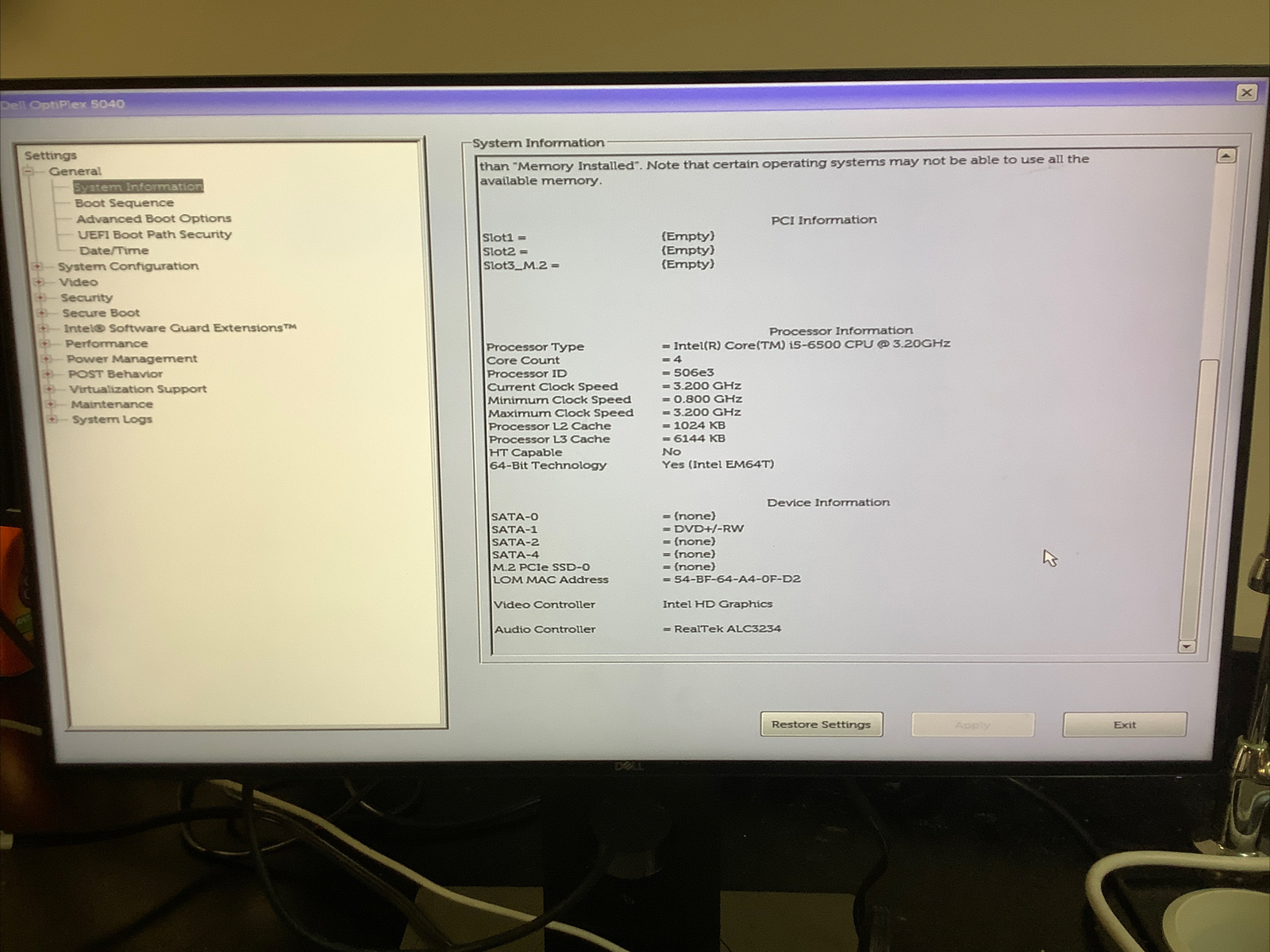 Dell OptiPlex 5040 Intel Core i5-6500 3.20GHz No OS