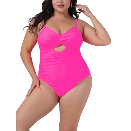 Agnes Orinda Women’s Plus Size One Piece Swimsuit Knotted Front Cutout Swimwear Tummy Control High Waisted Summer Bathing Suit 3X Hot Pink