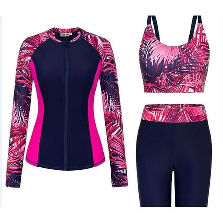 DISKEBUISS Swimsuits for Women – 3 Piece Rash Guard with Shorts Zipper SPF Swim Shirt with Built in Bra