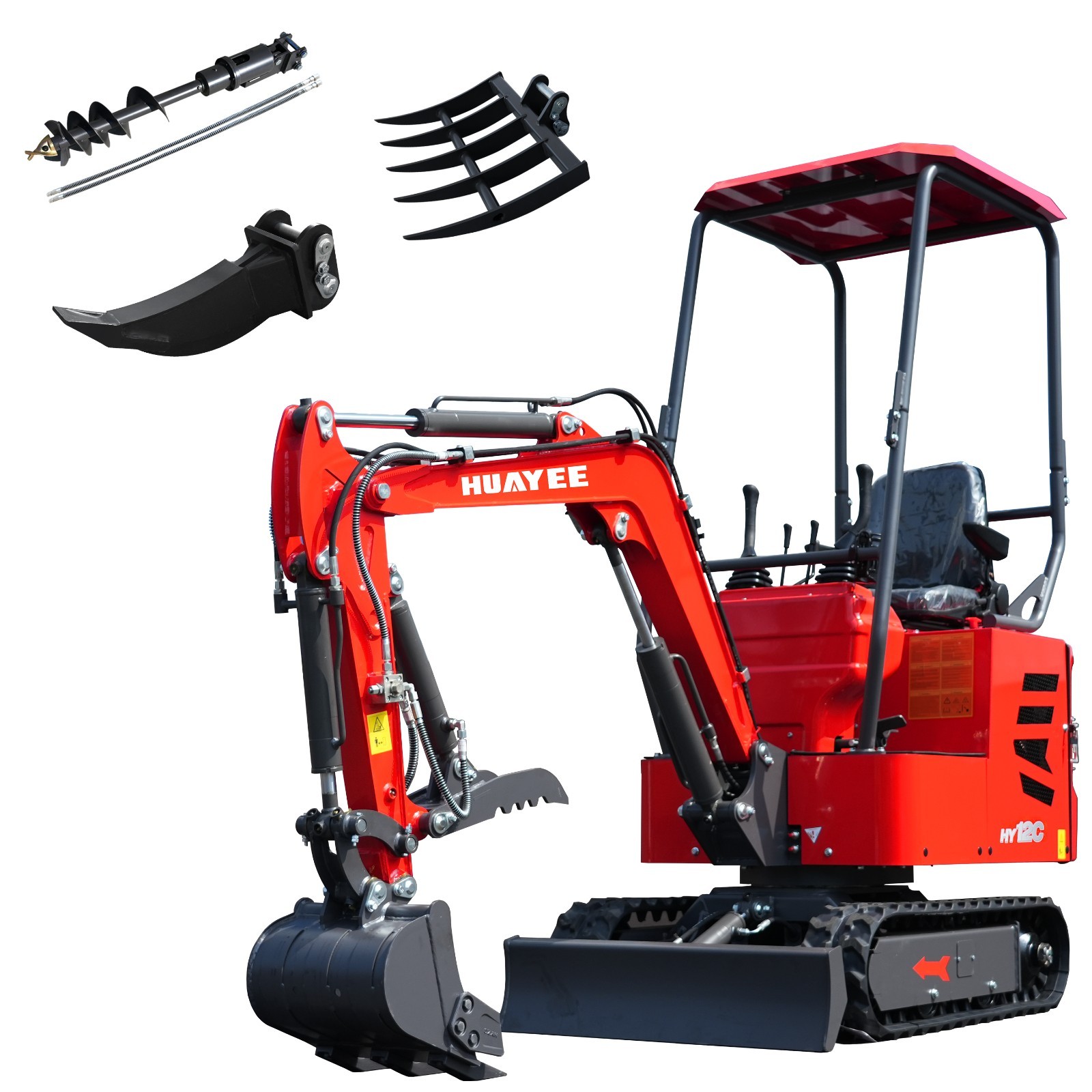 HY12C Free Ship Mini Excavator 1.2Ton 13.5hp Gas EPA Engine+Auger+Rake+Ripper