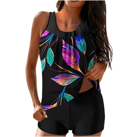 Brnmxoke 2 Piece Tankini Swimsuits for Women with Boy Shorts Athletic Swim Top Bathing Suits Modest Loose Comfy Soft Swimwear Two Piece Bathing Suit