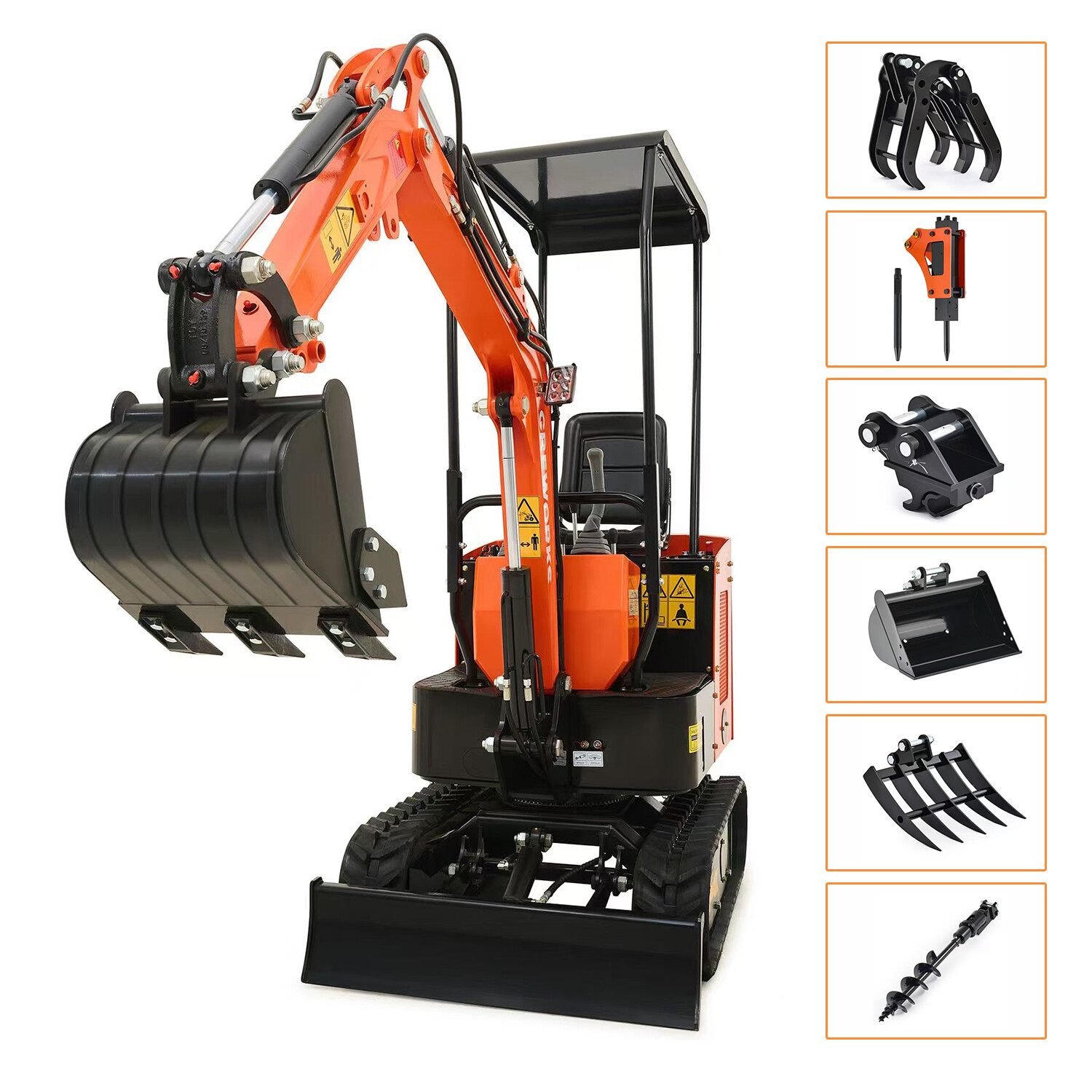 Mini Excavator 13.5hp Crawle Digger 1 Ton W/ 6 Attachments Auger More