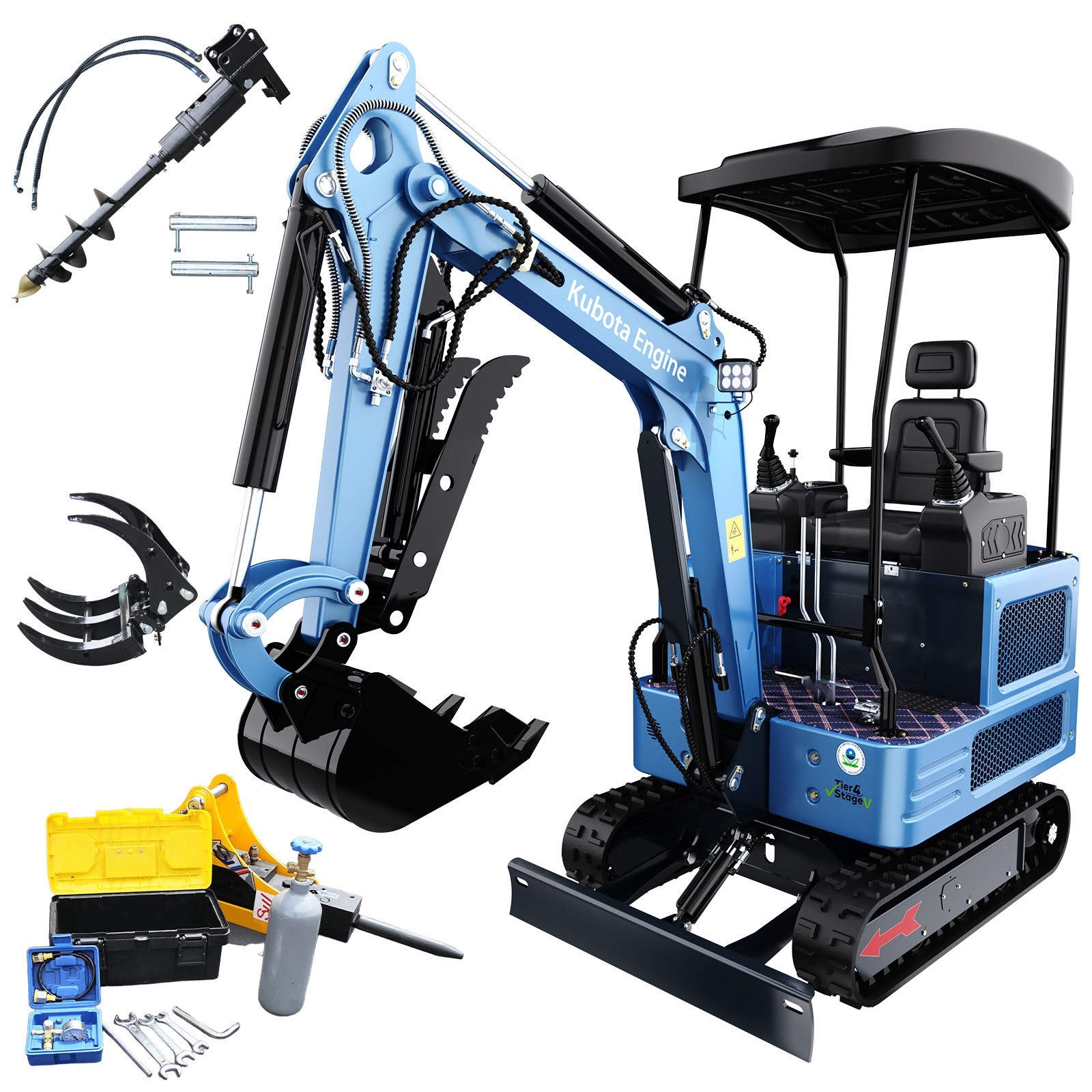 FREE SHIP 1.8 Tons KUBOTA Diesel Mini Excavator Crawler Digger With 3 Attachment