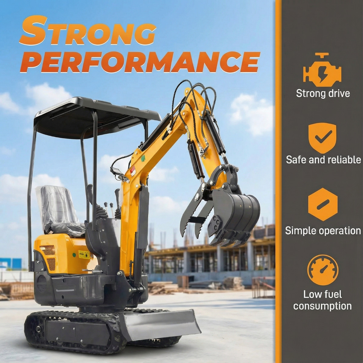 Free Shipping 13.5HP Mini Excavator 1.2 Ton with Thumb Grapple B&S EPA Engine