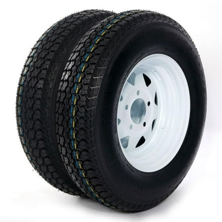 Ktaxon 2PCS Trailer Tires On Rims ST175-80D-13 ST175/80D-13 6PR H188 5 Lug/4.5″ Hole Bolt White Spoke Wheel Tubeless