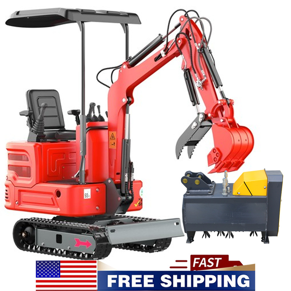 1.4Ton Mini Excavator Digger Kubota Diesel Engine Tracked Crawler W/ Flail Mower