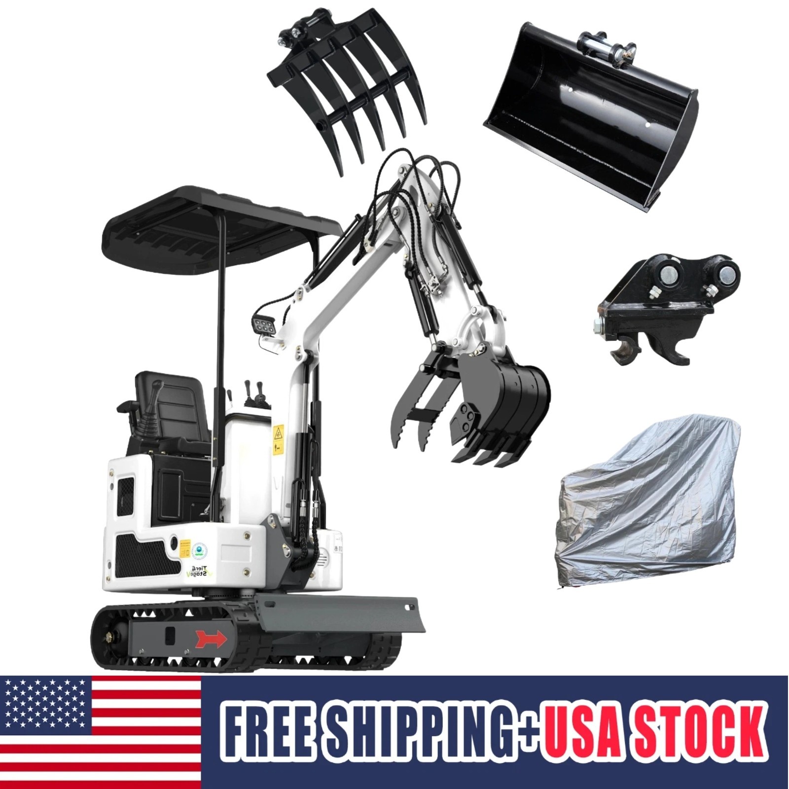 13.5HP Mini Excavator 1 TON B&S EPA Engine 3 Attachment  & Cover Free Shipping