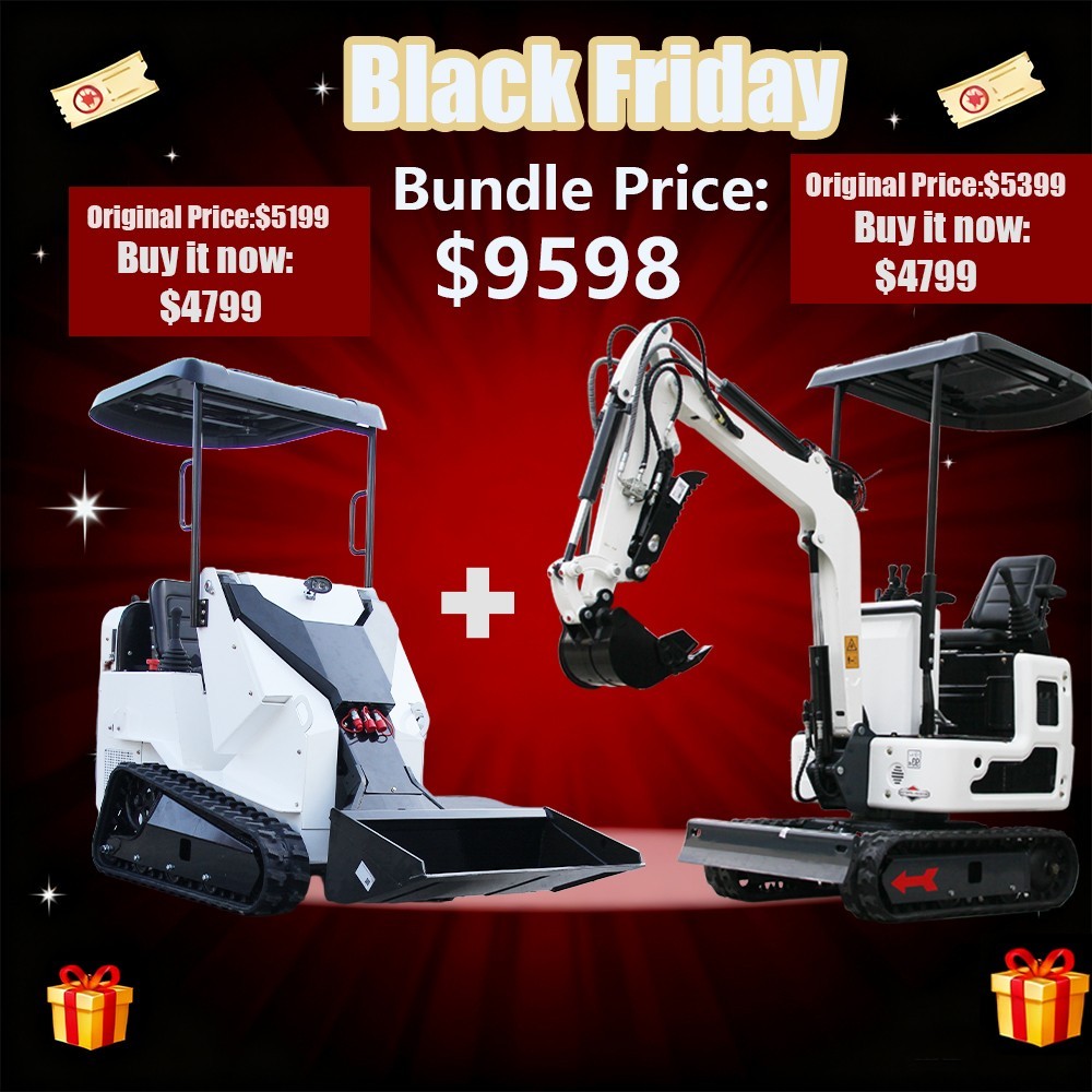 1 Ton Mini Excavator Pilot System + 13.5HP Ride-on Skid Steer Loader PICK UP USA