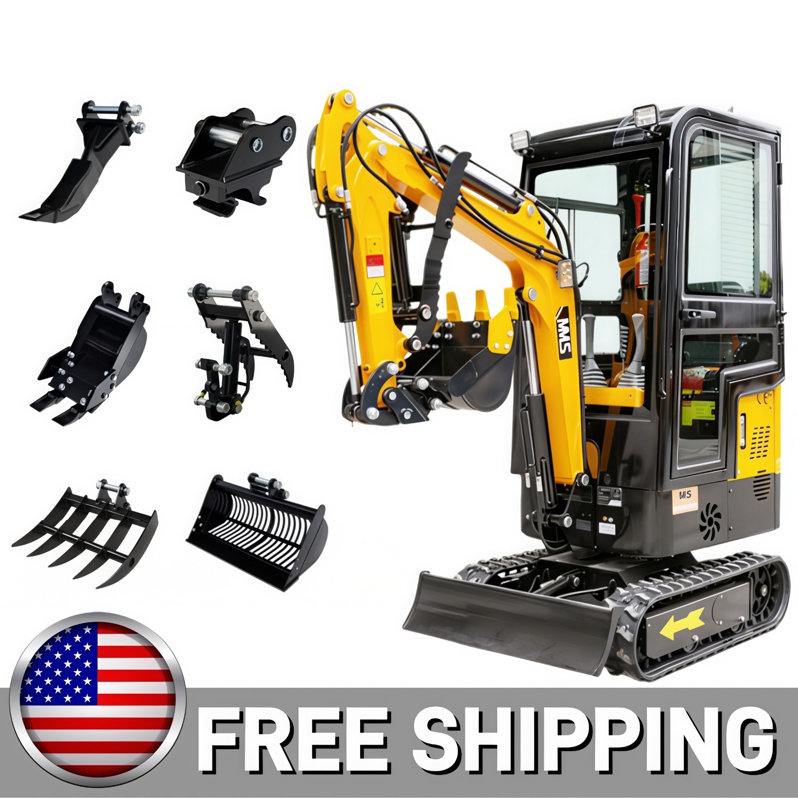 FREE SHIP 1.2Ton Mini Excavator EPA Gas 13.5HP Attachments Combo Optional