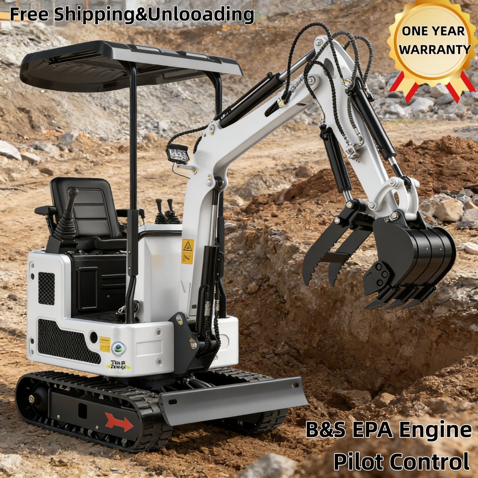 1Ton Mini Excavator with B&S EPA Engine Hydraulics Digger 13.5HP Pilot Control