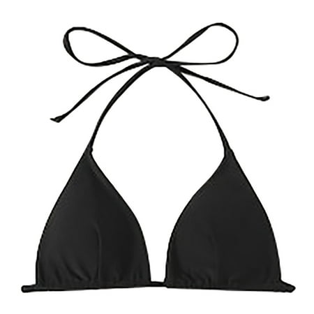 NIEWTR Women’s String Bikini Top Padded Halter Swimsuit Top Triangle Bathing Suits Tops(Black,L)