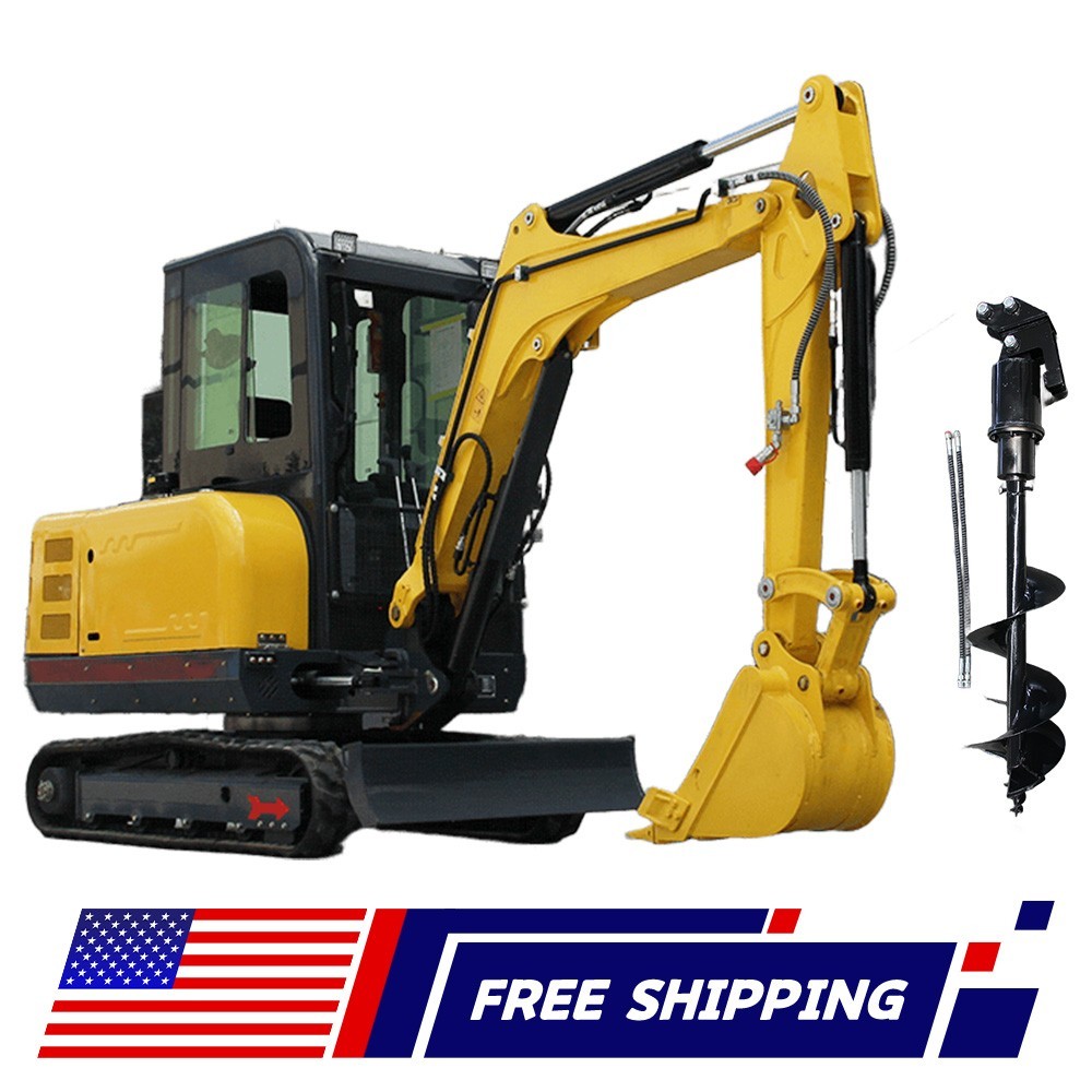 FREE SHIP 3.5Ton Mini Excavator 25HP Tracked Crawler Digger Kubota Driver’s Cab