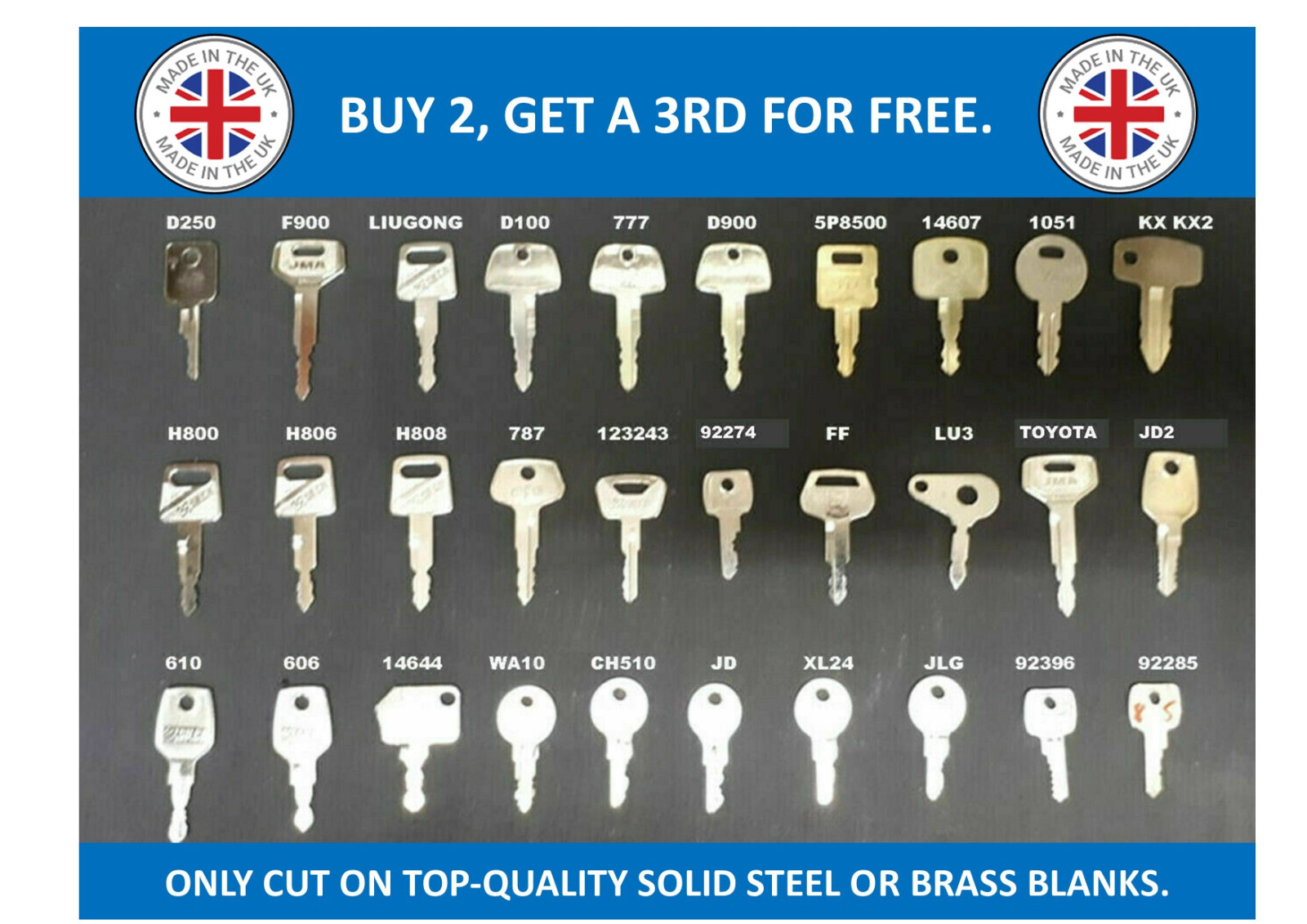 PLANT KEYS 1051 92274 BO6 787 14607 10FS KUBOTA KOMATSU TAKEUCHI LEIBHERR  ETC