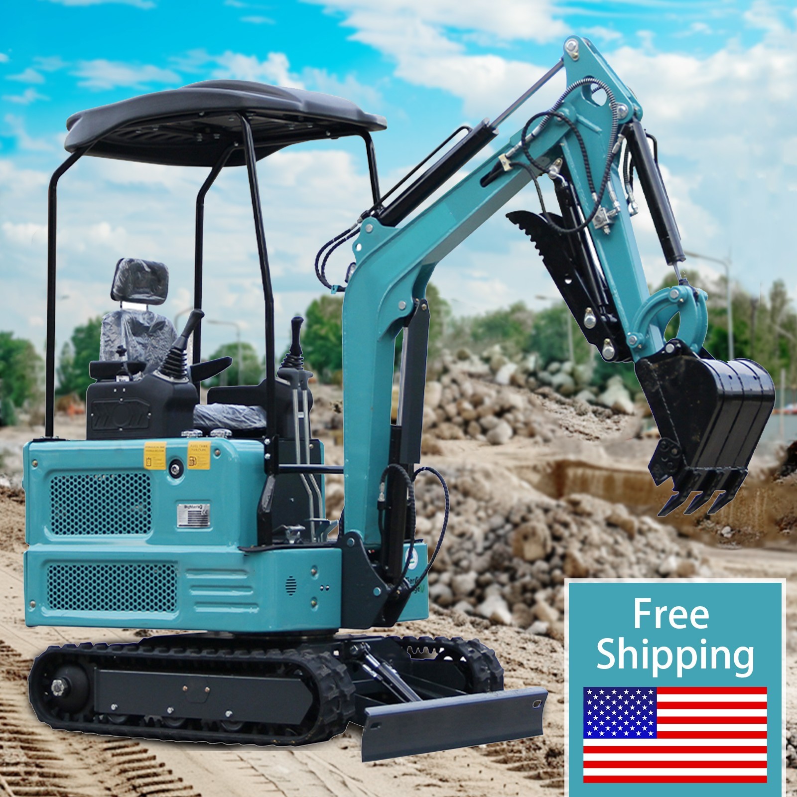 Mini Excavator 1.8 Ton Digger Diesel Crawler 4000Ibs KUBOTA Engine Free Ship USA