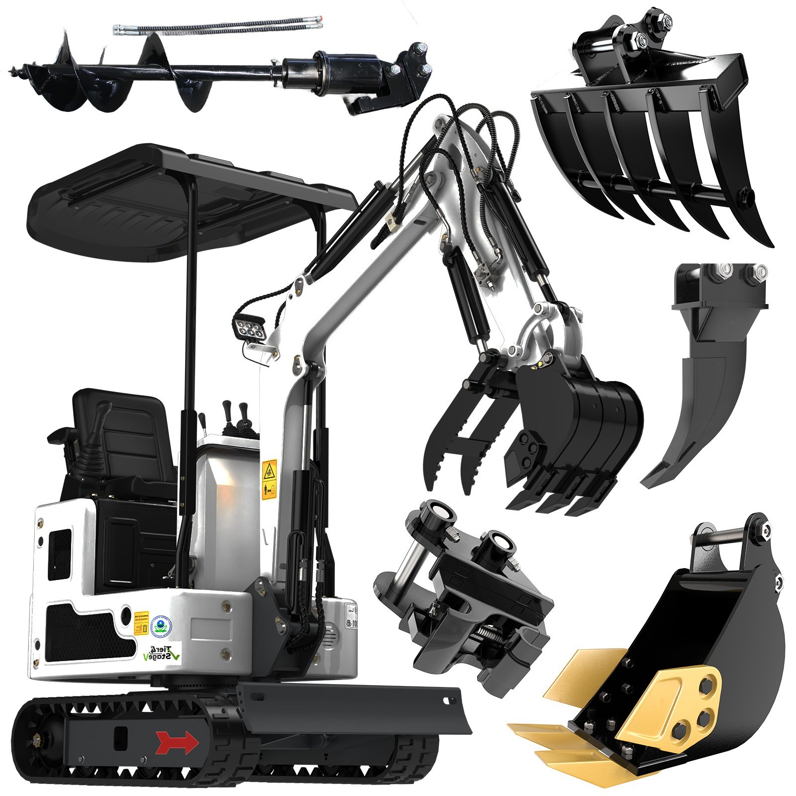 FREE SHIP 1Ton B&S Mini Excavator 13.5HP Crawler Pilot Hydraulic + 5 Attachment