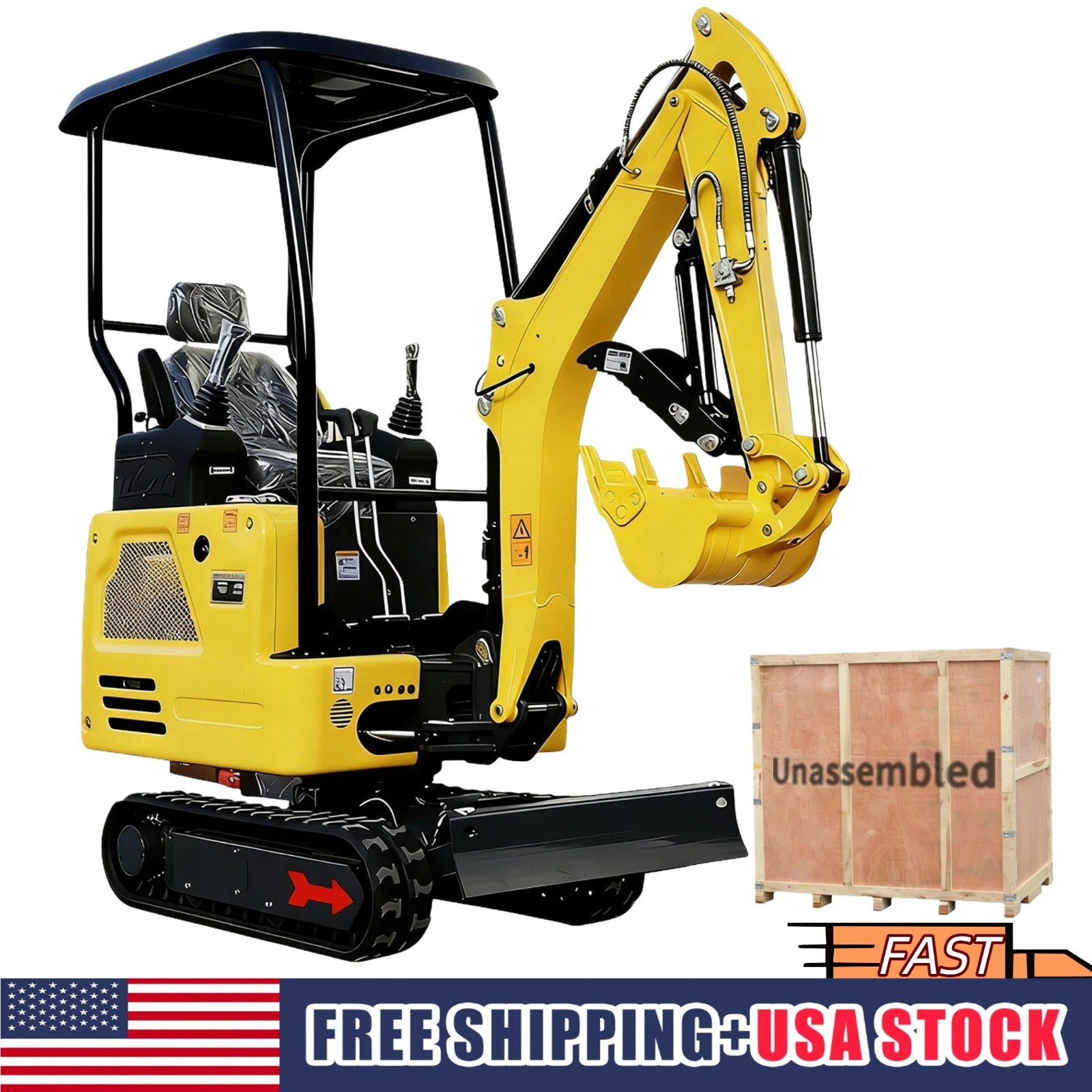 FREE SHIP 1.8Ton Mini Excavator Kubota Diesel Engine Side Swing Boom Unassembled