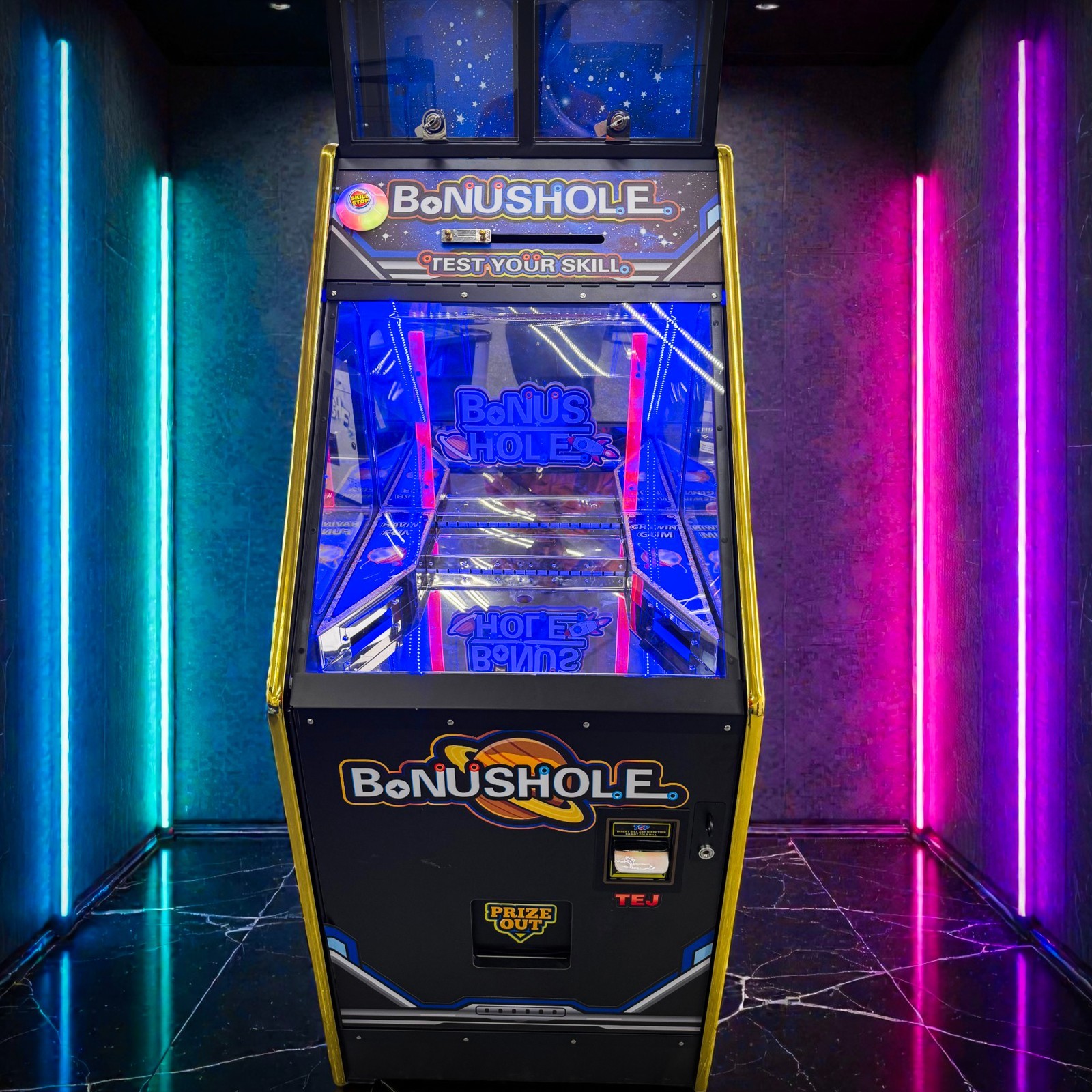 2026 TEJ “PRIZE BOX” Coin Quarter Pusher Machine w/ Changer Bonus BLACK