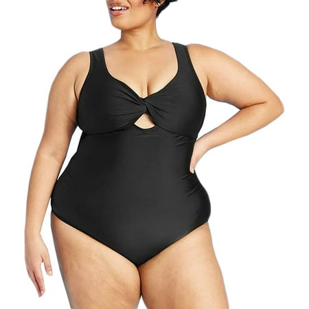 Kona Sol Women’s Plus Size Cut Out Twist One Piece Swimsuit, Black, 20W