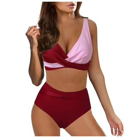 EHRWE Women High Waisted Bikini Sexy Push Up Two Piece Swimsuits Vintage Swimsuit Two Piece Retro Ruched High Waist Print Bikini Set , Sizes S-2XL