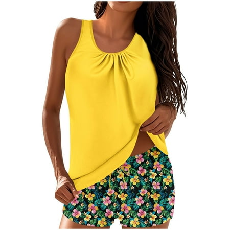 SELONE Tankini Swimsuits for Women Plus Size Plus Size Conservative Lace Stitching Suit Swimming Trunks Split Swimsuit Suit Sky Blue 3XL