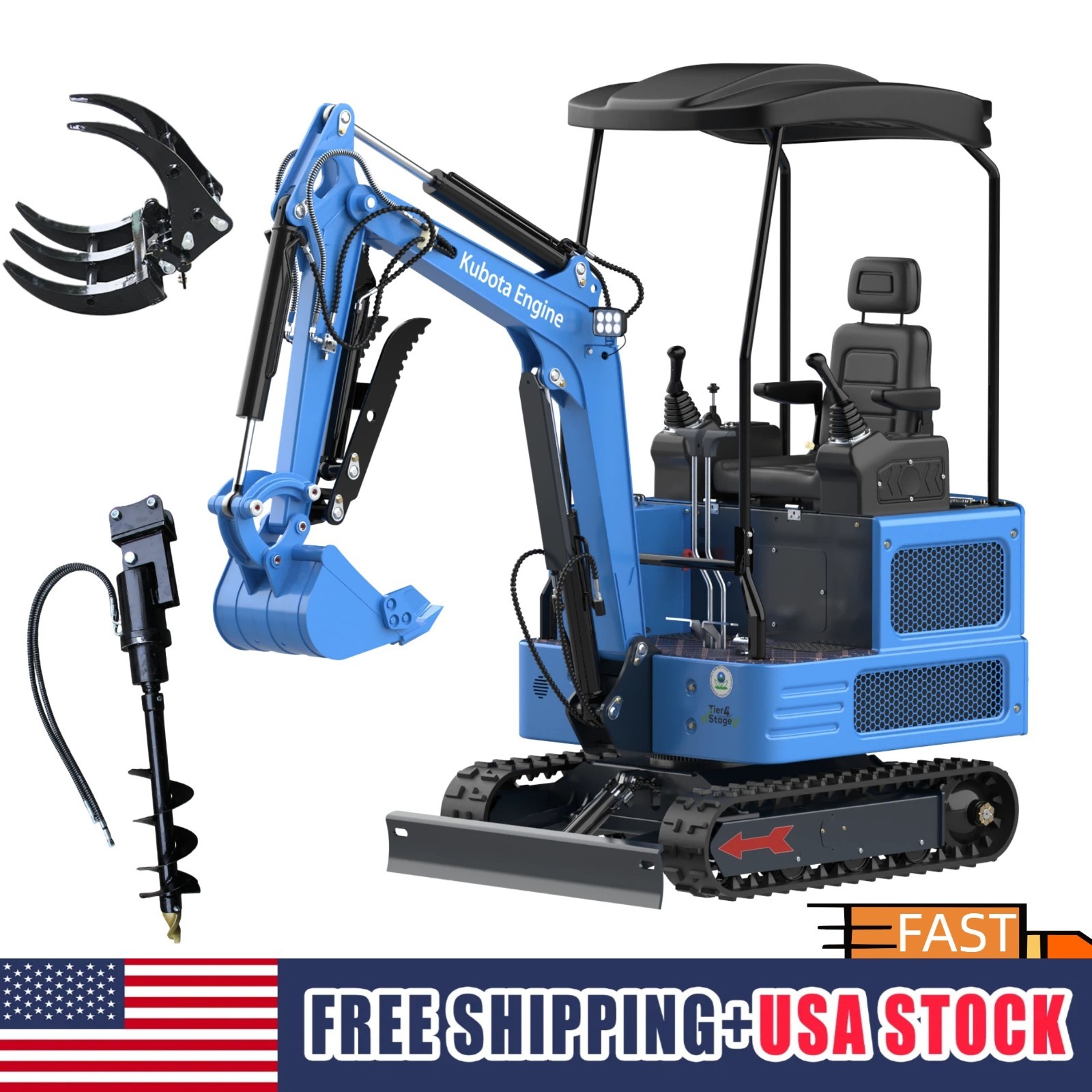 FREE SHIP Mini Excavator KUBOTA Diesel 4000lbs 1.8 Ton Super Power 2 Attachments
