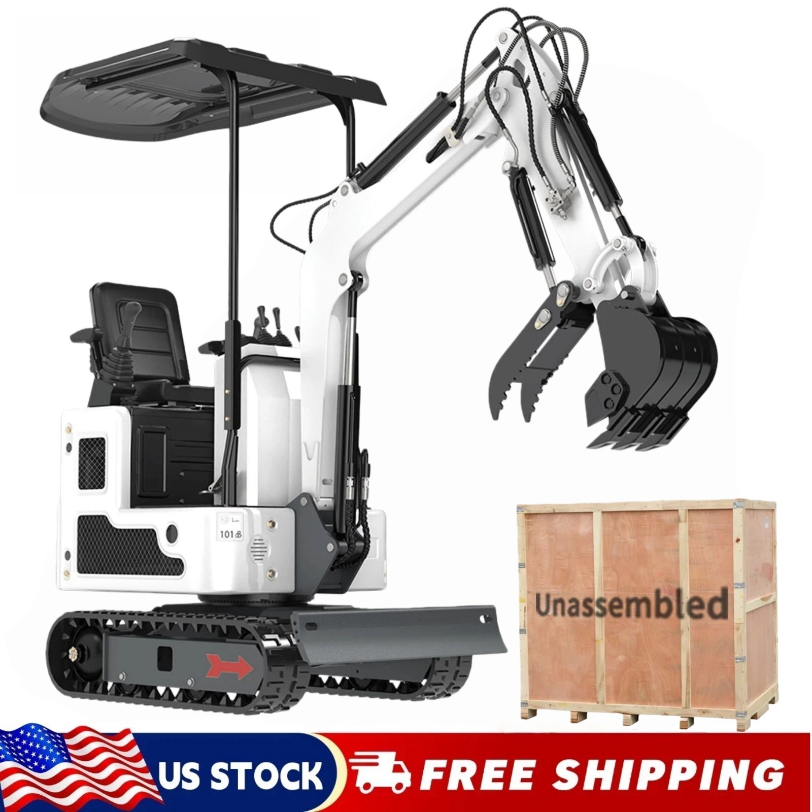 FREE SHIP 1T Mini Excavator Hydraulic Thumb B&S Gas Tracked Digger Unassembled