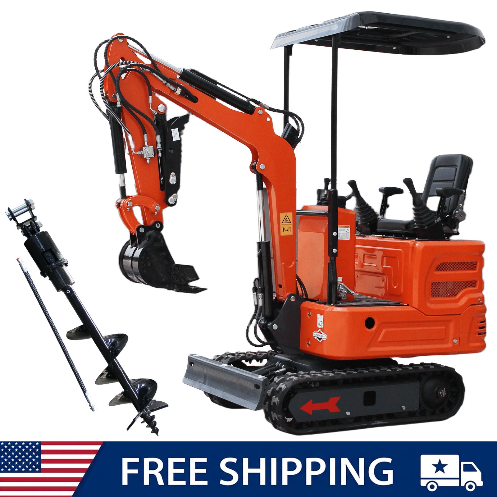 FREE SHIP 1Ton Mini Excavator B&S 13.5HP Crawler Hydraulic Digger + 300mm AUGER
