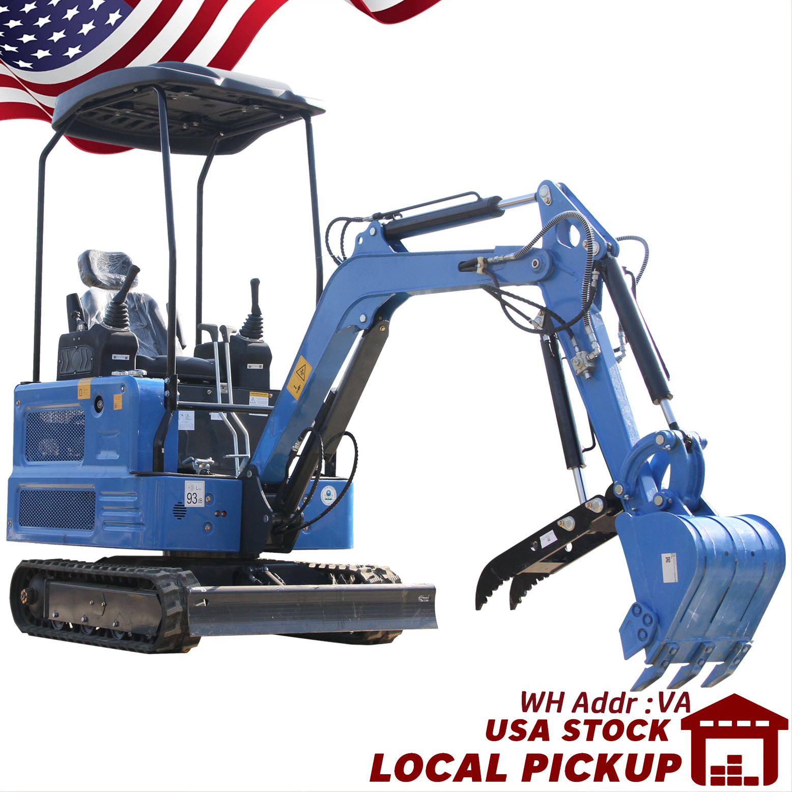 USA STOCK, Blue 1.8 Ton Mini Excavator with Kubota Engine & Hydraulic System, VA