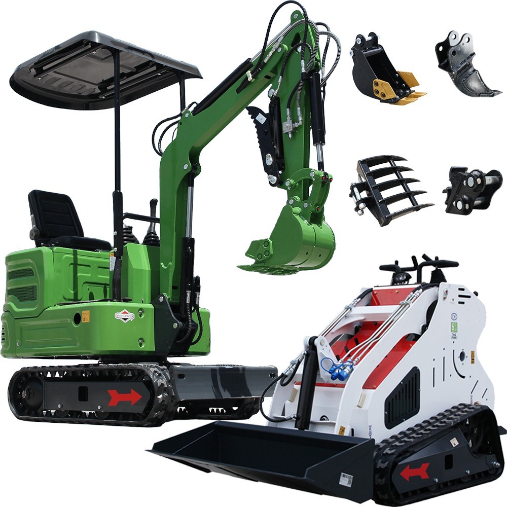 FREE SHIP B&S 1Ton Mini Excavator Digger & Skid Steer Loader & Gift 4 Attachment