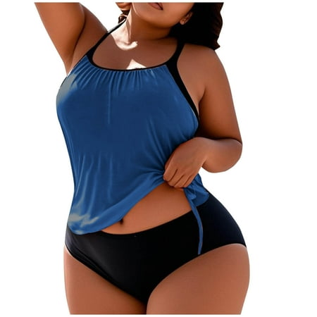 qucoqpe Plus Size Tankini Swimsuit for Women, Fashion Casual Loose Fit Two-piece Modest Bathing Suit