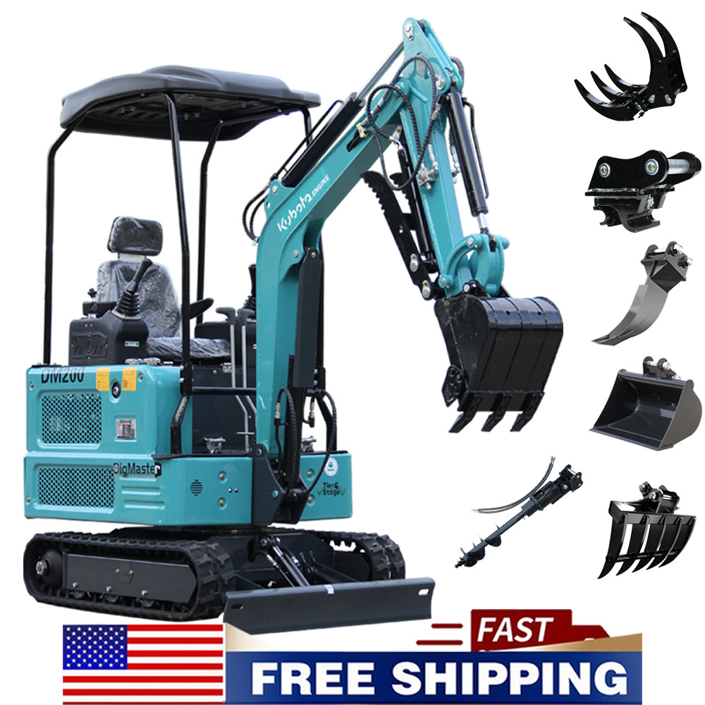 4000lb/1.8 Ton Mini Excavator KUBOTA Diesel Engine Track Digger + 6 Attachments