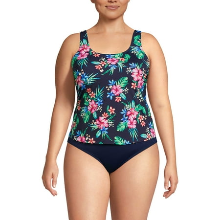 Lands’ End Women’s Plus Size Chlorine Resistant One Piece Scoop Neck Fauxkini Swimsuit