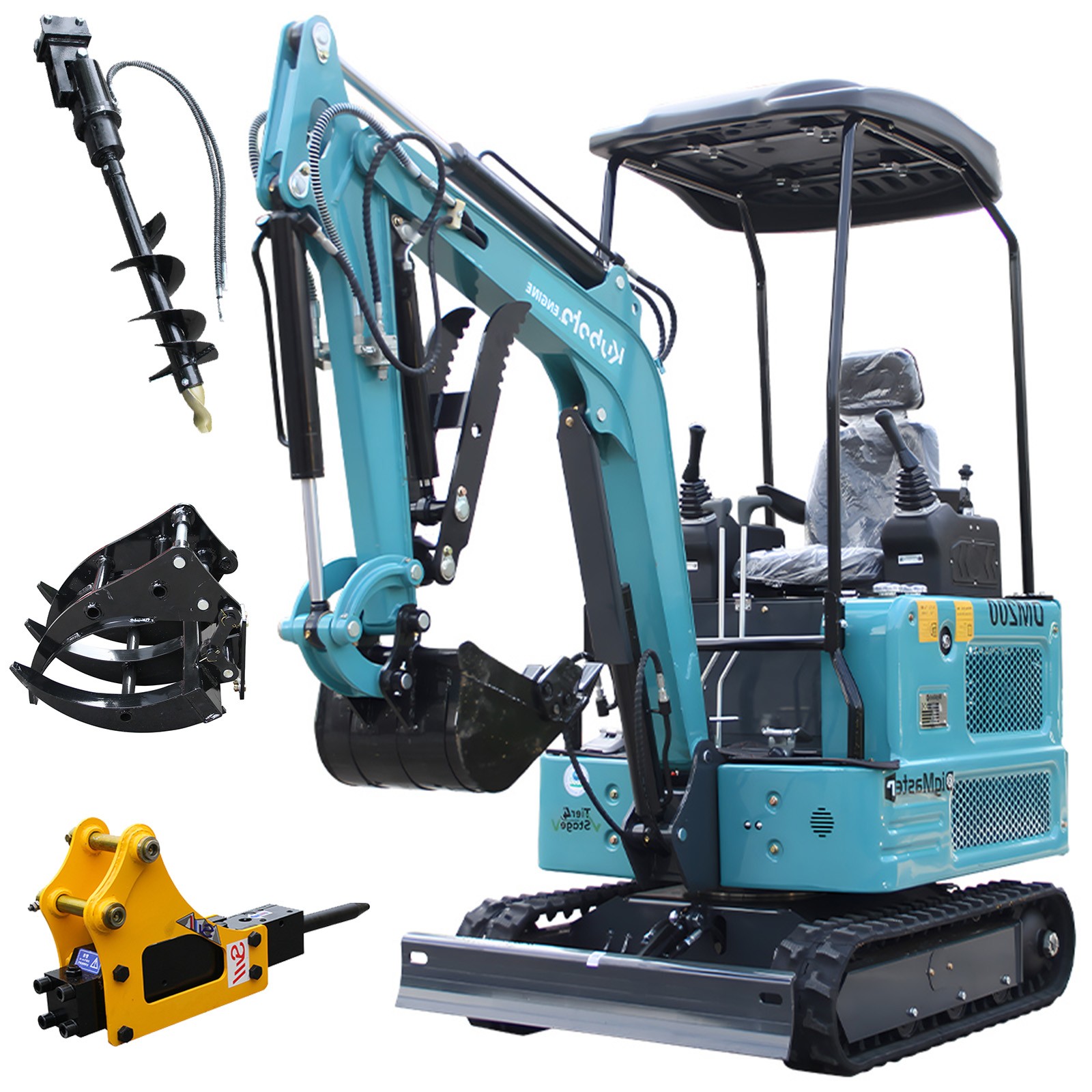 1.8 Tons KUBOTA Diesel Mini Excavator With Wood Grabber Auger Breaker